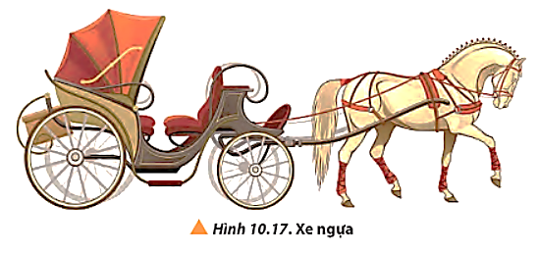 Xét trường hợp con ngựa kéo xe như Hình 10.17. Khi ngựa tác dụng một lực kéo lên xe, theo định luật III Newton sẽ xuất hiện một phản lực có cùng độ lớn nhưng ngược hướng so với lực kéo. Vậy tại sao xe vẫn chuyển động về phía trước? Giải thích hiện tượng. (ảnh 1)