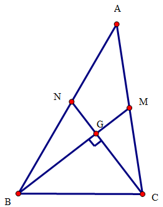 Cho tam giác ABC có BC = a, góc A bằng alpha và hai đường trung tuyến BM, CN vuông góc với nhau. (ảnh 3)