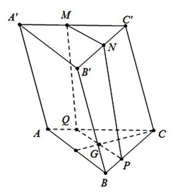 Cho hình lăng trụ \[ABC.A'B'C'\] có thể tích làV, gọi M, N lần lượt là trung điểm (ảnh 1)