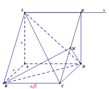 Cho hình chóp S.ABCD có đáy ABCD là hình chữ nhật, AB = a, BC = a căn 3  (ảnh 1)