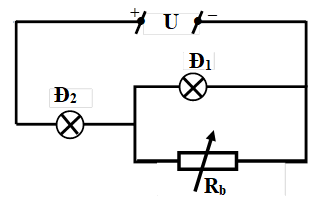 Trên hai bóng đèn dây tóc Đ1 và Đ2 có ghi số tương ứng là 3V – 1,2W (ảnh 1)