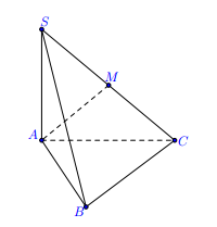 Cho hình chóp S.ABC có đáy ABC là tam giác vuông với AB = AC = 2 (ảnh 1)