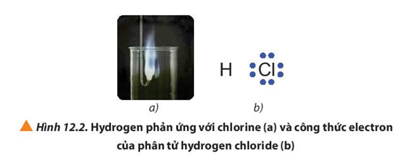 Quan sát Hình 12.2a hydrogen cháy trong chlorine với ngọn lửa sáng (ảnh 1)