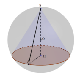 Cho mặt cầu tâm O, bán kính R = a . Một hình nón có đỉnh là ở trên mặt cầu  (ảnh 1)