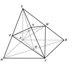 Cho hình chóp S.ABCD có đáy ABCD là hình vuông cạnh 2 căn bậc hai của 2 (ảnh 1)