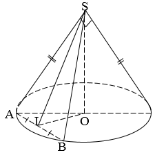 Một hình nón đỉnh S  tâm  O có bán kính đáy bằng a  góc ở đỉnh bằng 90 độ . Một mặt phẳng (ảnh 1)