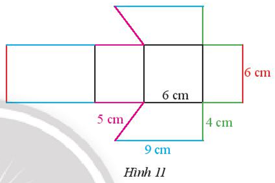 Từ tấm bìa như Hình 11 có thể tạo lập được hình lăng trụ đứng có đáy là hình thang. (ảnh 1)