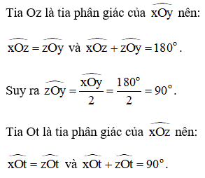 Vẽ góc beht xOy. Vẽ tia phân giác Oz của góc đó. Vẽ tia phân giác Ot (ảnh 2)