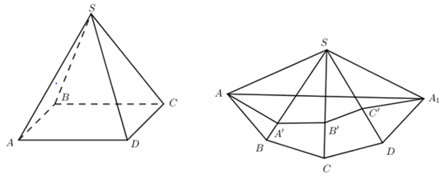 Có một mô hình kim tự tháp là một chóp tứ giác đều có cạnh bằng 6cm (ảnh 1)