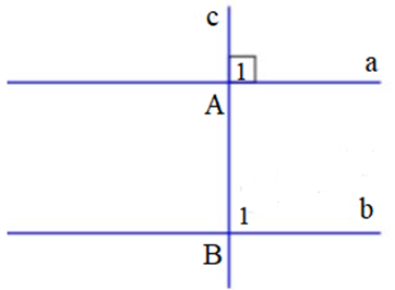 Cho hai đường thẳng a, b song song với nhau, đường thẳng c vuông góc (ảnh 1)