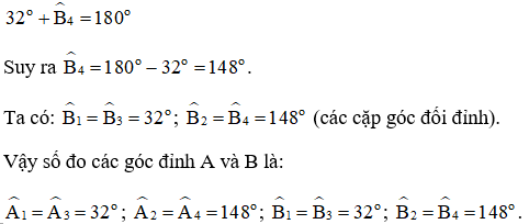 Trong Hình 15, cho biết a // b. Tìm số đo các góc đỉnh A và B. (ảnh 3)