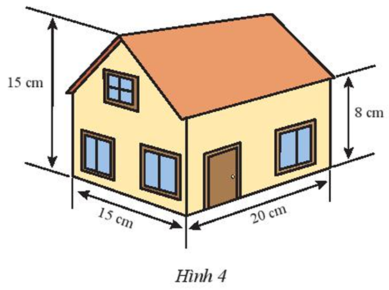 Một ngôi nhà có kích thước như Hình 4. a) Tính thể tích của  (ảnh 1)