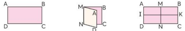 Xác định trung điểm các đoạn thẳng AB, BC, CD, DA của tờ giấy hình chữ nhật  (ảnh 1)