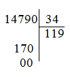 Đặt tính rồi tính: 14790 : 34 = 119 (ảnh 1)