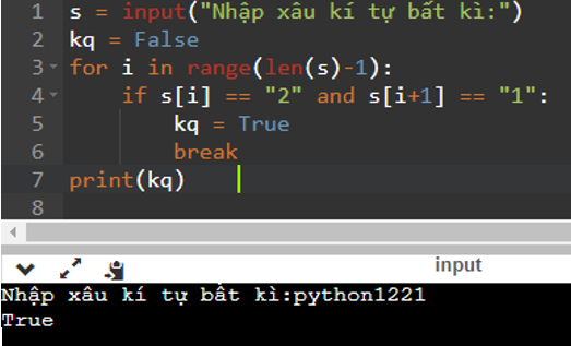 Kết quả của chương trình sau nếu s = “python1221” là gì? s = input(