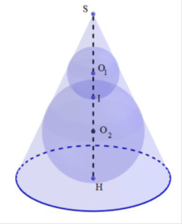 Người ta đặt được vào một hình nón hai khối cầu có bán kính lần lượt là a và 2a (ảnh 1)