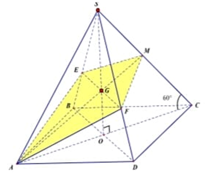 Cho hình chóp tứ giác đều S.ABCD, đáy là hình vuông cạnh a (ảnh 1)