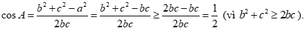 Tam giác ABC có sin^2 A = sinB.sinC. Mệnh đề nào sau đây đúng? A. cosA = 1/2 B. cosA > 1/2 C. cosA <1/2 (ảnh 6)