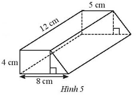 Tính thể tích lăng trụ đứng tứ giác có đáy là hình thang với kích thước cho  (ảnh 1)