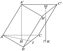Cho lăng trụ ABC.A'B'C' có thể tích V và một điểm M  di động trong tam giác A'B'C' (ảnh 1)