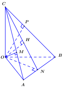Cho tứ diện OABC có ba cạnh OA, OB, OC đôi một vuông góc với nhau (ảnh 1)