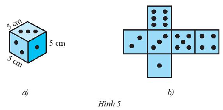 Hùng làm một con xúc xắc hình lập phương có kích thước như Hình 5a từ tấm bìa (ảnh 1)