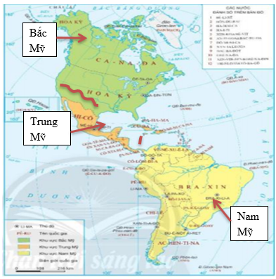 Dựa vào hình 13.3 hãy xác định vị trí các khu vực Bắc Mỹ, Trung Mỹ (ảnh 1)