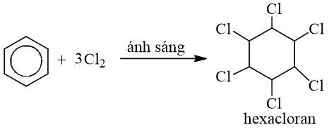 Benzen tác dụng với Cl2 có ánh sáng, thu được hexaclorua. Công thức của hexaclorua là (ảnh 1)