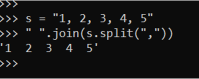 Cho xâu s = “1, 2, 3, 4, 5”. Muốn xoá bỏ kí tự “,” và thay thế bằng dấu “ ” ta sử dụng lần lượt những câu lệnh nào? A. remove() và join(). B. del() và replace(). C. split() và join(). D. split() và replace(). (ảnh 1)