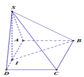 Cho hình chóp S.ABCD có hình chiếu vuông góc của S  trên mặt đáy ABCD  là điểm I  thuộc AD (ảnh 1)