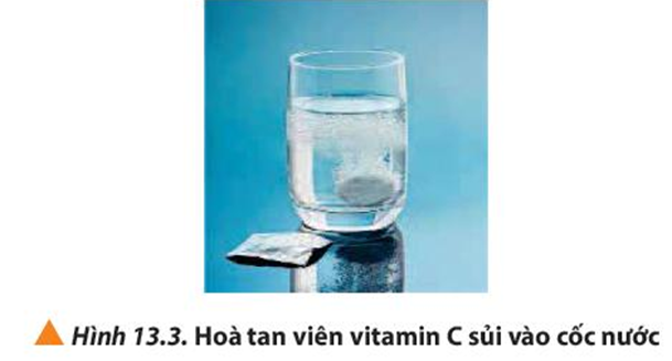 Khi thả viên vitamin C sủi vào cốc nước như Hình 13.3, em hãy dự đoán (ảnh 1)