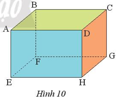 Quan sát hình hộp chữ nhật ABCD.EFGH (Hình 10). a) Nêu các cạnh và đường chéo. (ảnh 1)