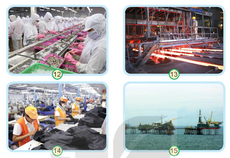 Nói tên hoạt động sản xuất công nghiệp trong mỗi hình và cho biết hoạt động đỏ làm ra sản phẩm gì. (ảnh 1)