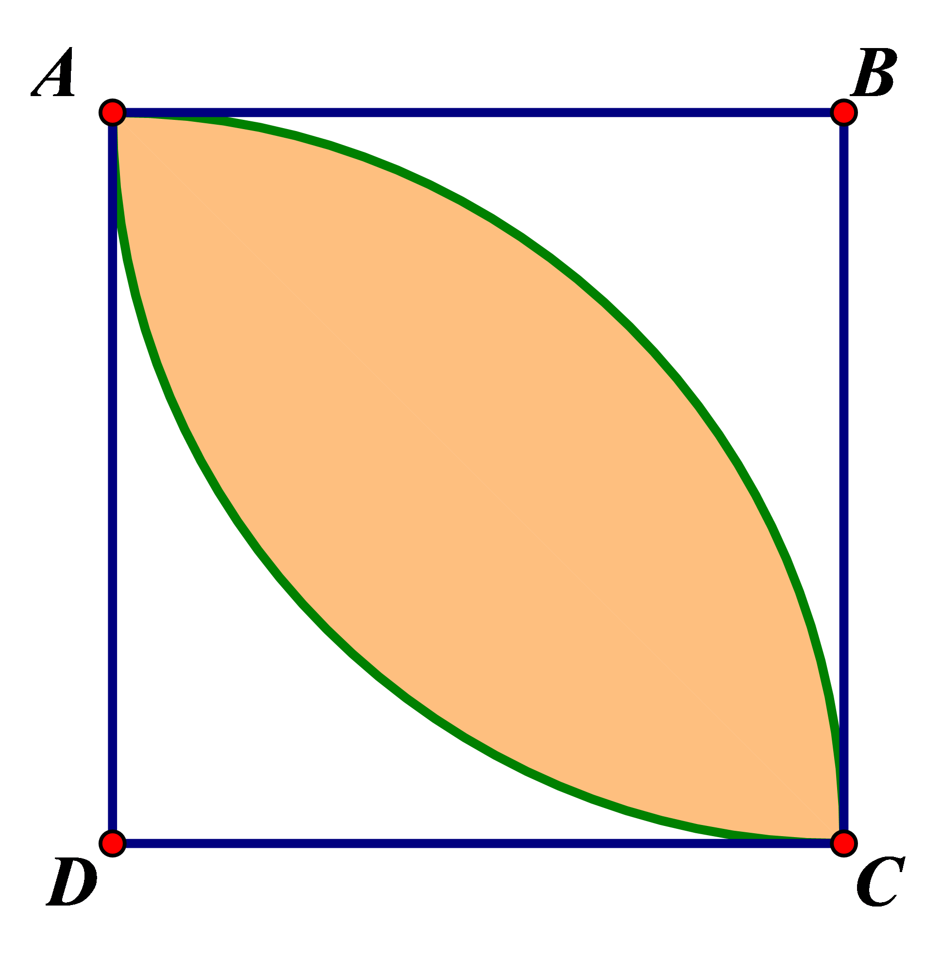 Hoa văn của một tấm bìa hình vuông ABCD cạnh 25cm là hai cung tròn tâm B và tâm D bán kính 25cm có phần chung (phần tô đậm) là hình quả trám như hình vẽ. Hãy tính diện tích phần chung này. (Lấy π ≈ 3,14 và kết quả làm tròn đến chữ số thập phân thứ nhất). (ảnh 1)