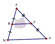 Chỉ ra được BC là đường trung bình của tam giác AMN - Tính được BC = 27,5m (ảnh 1)