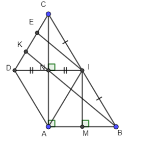 Cho  ABC vuông tại A (AB < AC). Gọi I là trung điểm BC. Qua I vẽ IM vuông góc với AB tại M và IN vuông góc với  AC tại N. a. Tứ giác AMIN là hình gì? Vì sao?	 b. Gọi D là điểm đối xứng của I qua N. Chứng minh ADCI là hình thoi. c. Đường thẳng BN cắt DC tại K. Chứng minh DK/DC=1/3 . (ảnh 1)