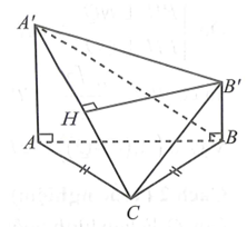 Cho tam giác đều ABC cạnh a, dựng về cùng một phía của mặt phẳng  (ABC) các tia Ax, By vuông góc với mặt phẳng  (ABC). Lấy các điểm  A' thuộc Ax, B' thuộc By  sao cho  AA'=2a, BB'=a . Khi đó côsin góc giữa hai mặt phẳng (A'B'C')  và (ABC)  bằng (ảnh 1)