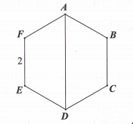 Cho hình lục giác đều ABCDEF có cạnh bằng 2 (tham khảo hình vẽ). Quay lục giác xung quanh đường chéo AD ta được một khối tròn xoay. Thể tích khối tròn xoay đó là (ảnh 1)