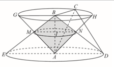 Cho tứ diện ABCD có  AD vuông góc (ABCD) có tam giác vuông tại B. Biết BC=2x, AB=2a căn3, AD=6a . Quay tam giác ABC và AB (bao gồm cả điểm bên trong 2 tam giác) xung quanh đường thẳng AB ta được hai khối tròn xoay. Thể tích phần chung của 2 khối tròn xoay đó bằng: (ảnh 1)