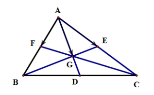 Cho tam giác ABC có trọng tâm G. Gọi các điểm D, E, F lần lượt là trung điểm (ảnh 1)
