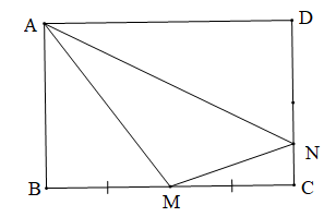 Cho hình chữ nhật ABCD có AB = 4, BC = 6. M là trung điểm của BC, N là điểm trên cạnh (ảnh 1)