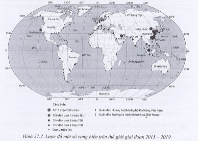 Quan sát hình 27.2, hãy đánh giá và lý giải về sự việc phân bổ những cảng hải dương bên trên toàn cầu. (ảnh 1)