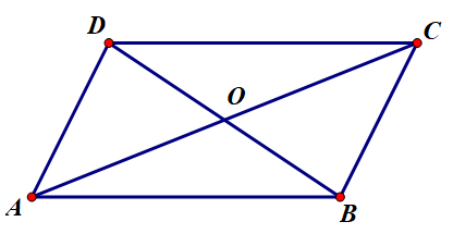 Cho hình bình hành ABCD với O là giao điểm của hai đường chéo. Khẳng định (ảnh 1)