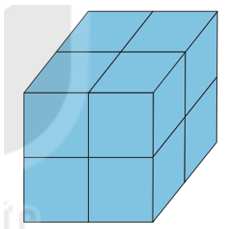 Số? Ghép 8 khối lập phương nhỏ thành một khối lập phương lớn (như hình vẽ).  Người ta sơn 4 mặt xung quanh của cả khối lập phương lớn.