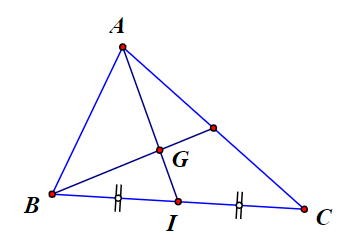 Cho tam giác ABC có trọng tâm G. Biểu diễn vecto AG theo hai vectơ vecto AB,AC. (ảnh 1)