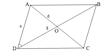 Hình bình hành có một cạnh là 4, hai đường chéo là 6 và 8. Độ dài cạnh kề với cạnh (ảnh 1)