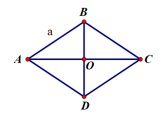 Cho hình thoi ABCD tâm O, cạnh bằng a và góc A=60 độ . Kết luận nào sau đây là đúng? (ảnh 1)