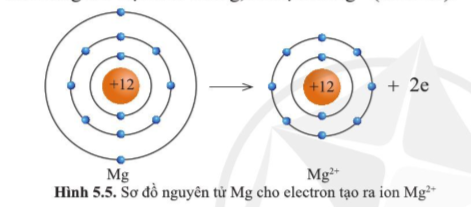 Quan sát các hình 5.5 và 5.6 cho biết các ion Mg2+ và O2- có lớp vỏ tương tự khí hiếm nào. (ảnh 1)