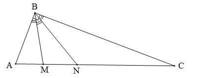 Tam giác ABC vuông tại B. Trên cạnh AC lấy hai điểm M, N sao cho các góc (ảnh 1)