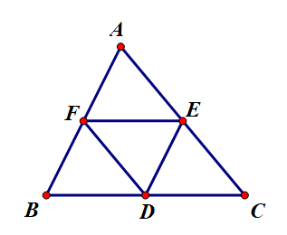 Cho tam giác ABC. Gọi D, E, F lần lượt là trung điểm của các cạnh BC, CA, AB. Đẳng  (ảnh 1)
